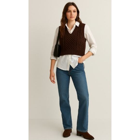 Babaton Wool Blend Chunky Knit Crop Sweater Vest Brown Women’s Small - Picture 1 of 9